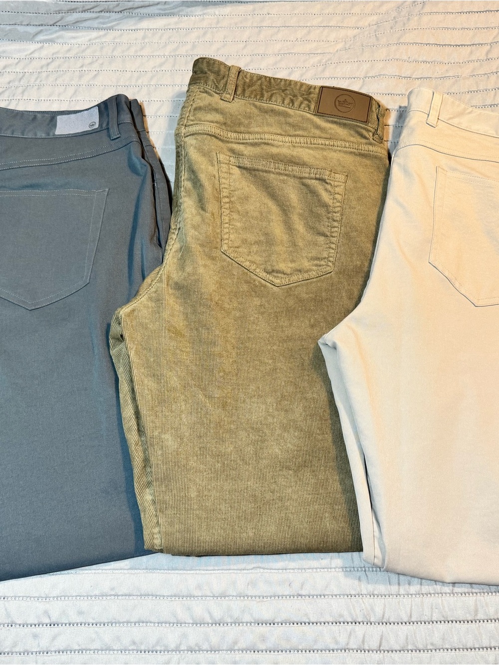 Three Peter Millar Casual Pants Bundle -tan corduroy, Gray, Cream khaki size 38